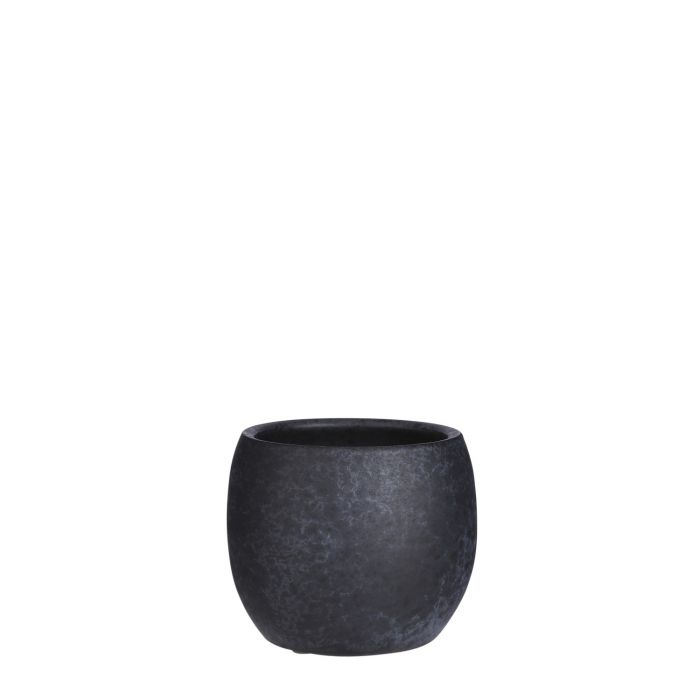 Lester pot round black stone - h12xd14cm
