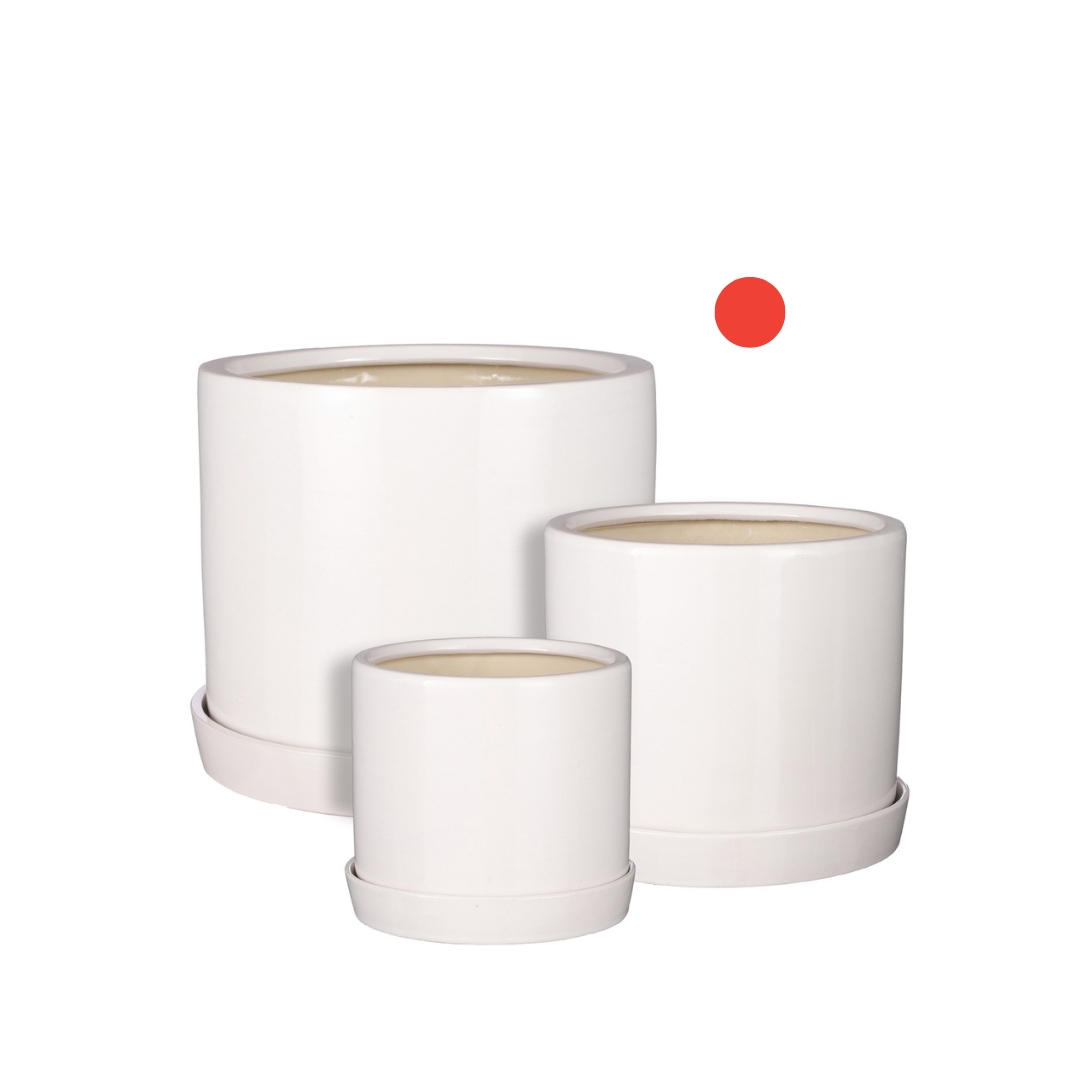 Milan pot round with saucer white - h21xd24cm