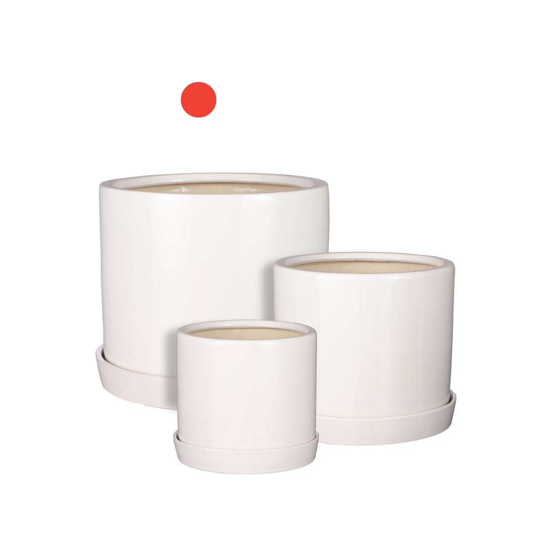 Milan pot round with saucer white - h26xd31,5cm image