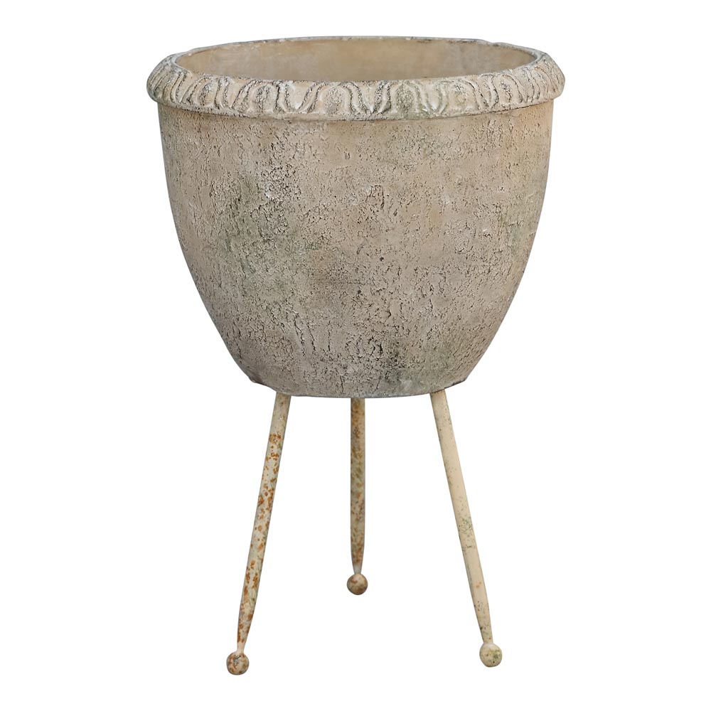 Puck Cream cement planter metal base S