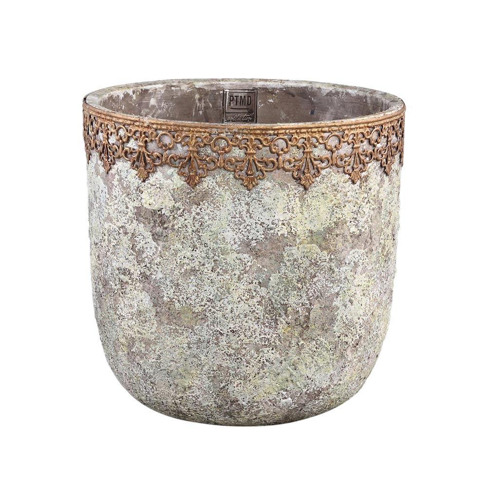 Callie White cement antique pot round L