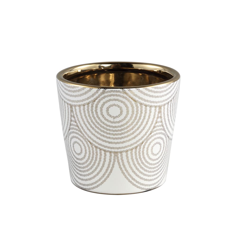 Vincey White Gold ceramic artdeco pot round low S