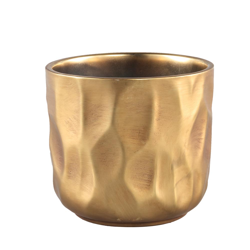 Dylon Gold ceramic pot hammered round L