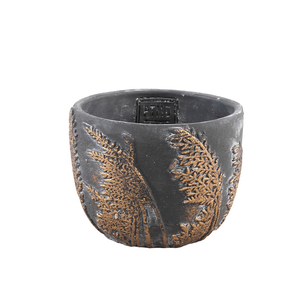 Rosalie Grey cement pot gold plume print round M