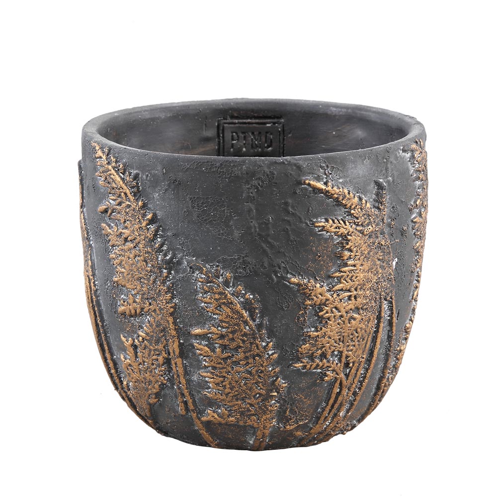 Rosalie Grey cement pot gold plume print round L