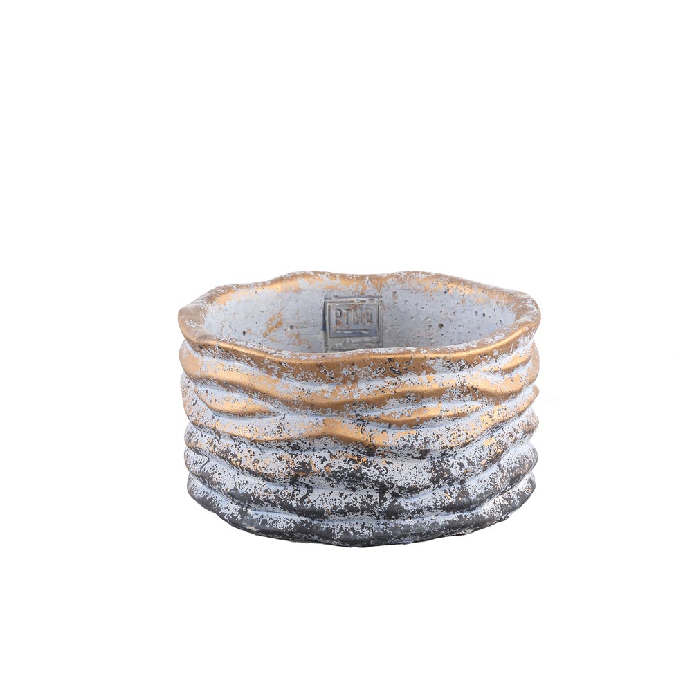 Paula Grey gold cement pot swirl pattern low S