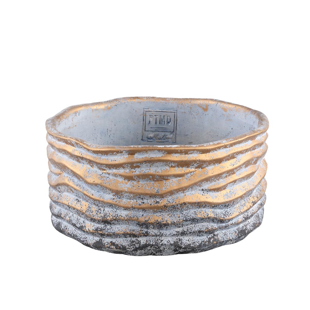 Paula Grey gold cement pot swirl pattern low L