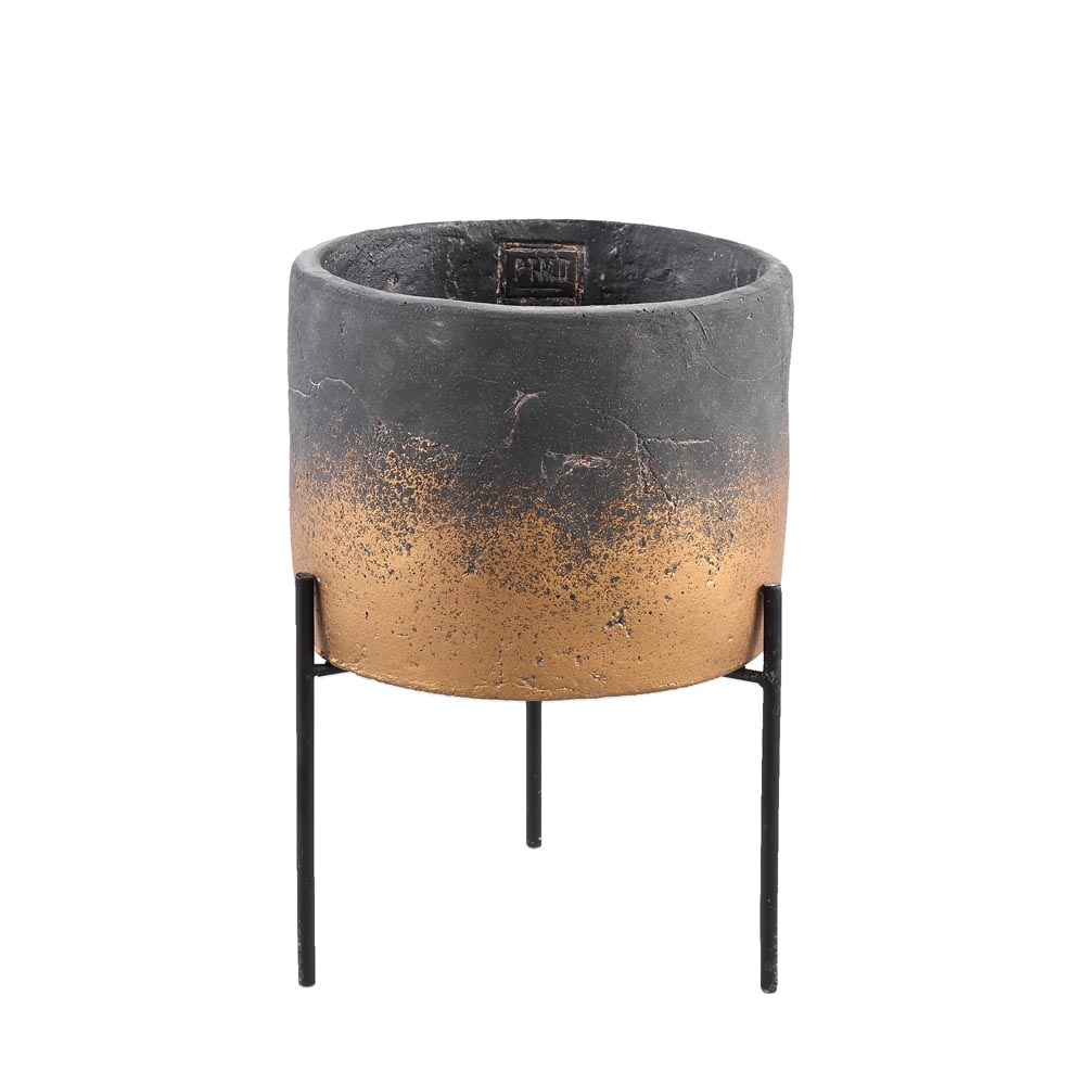 Aimy Grey gold cement pot on iron base round M