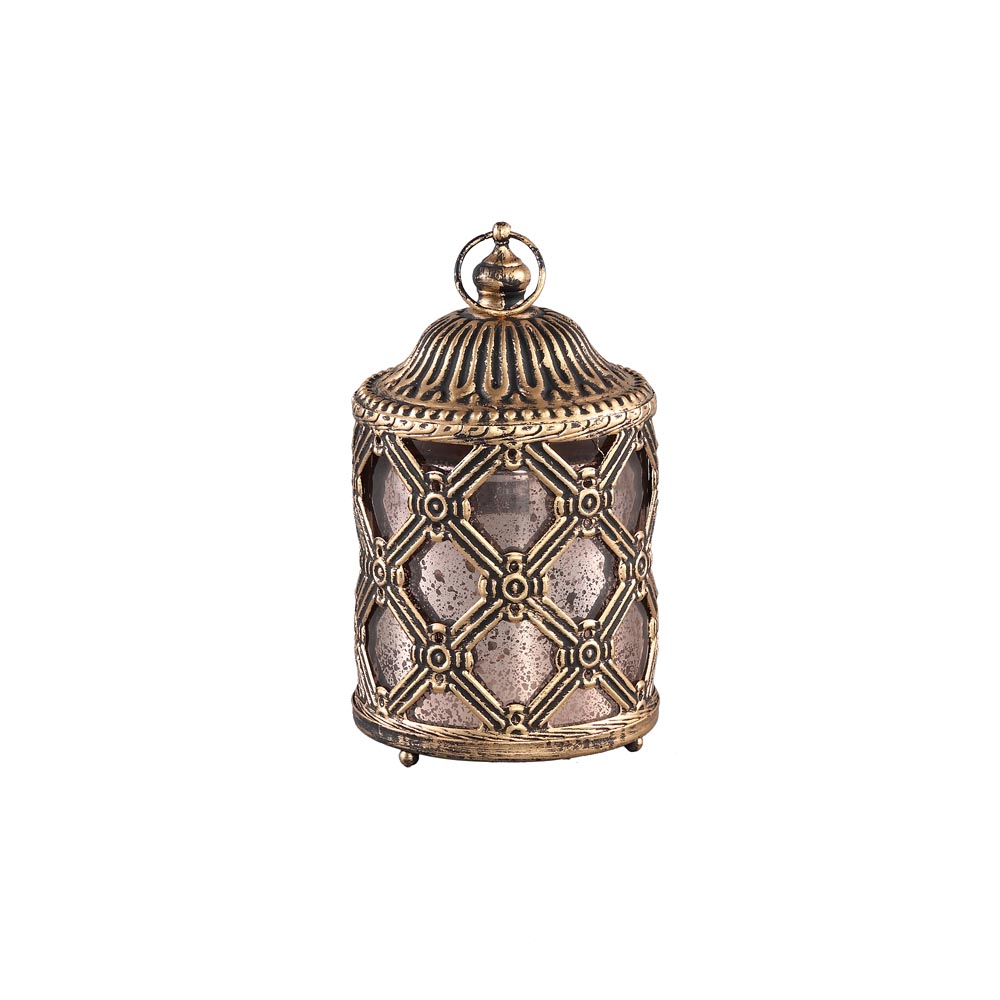 Bruni Gold glass led lantern antique round