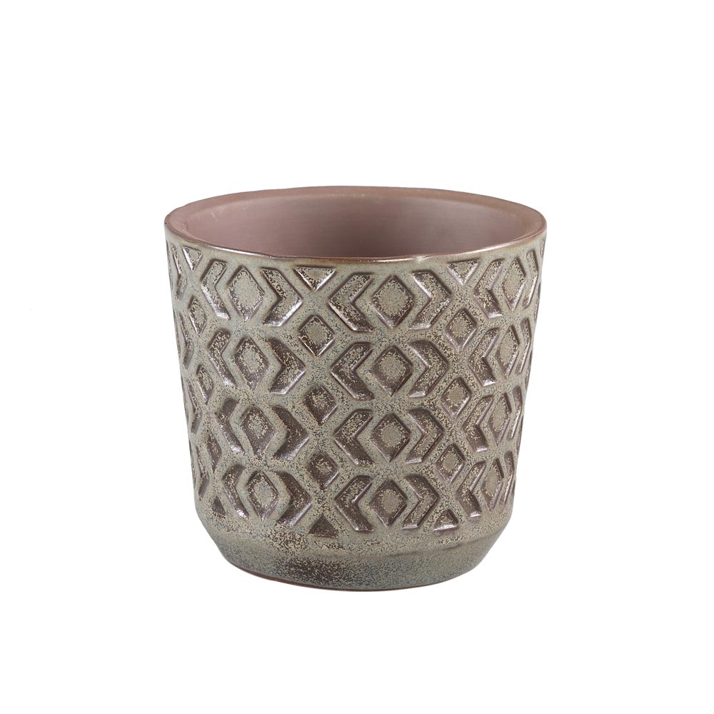 Pella Cream glazed ceramic print pot round M