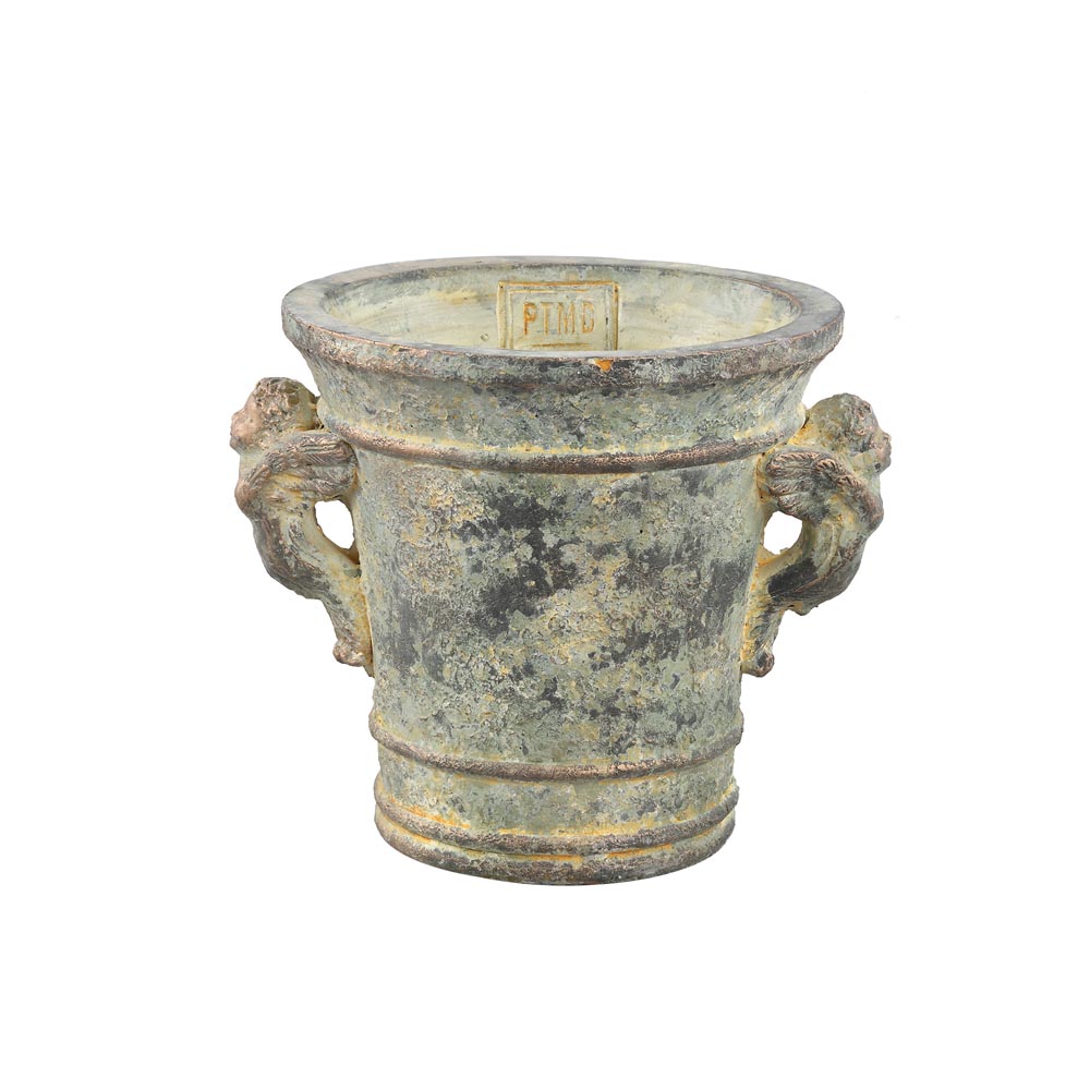 Punch Green cement pot rust round with ears M