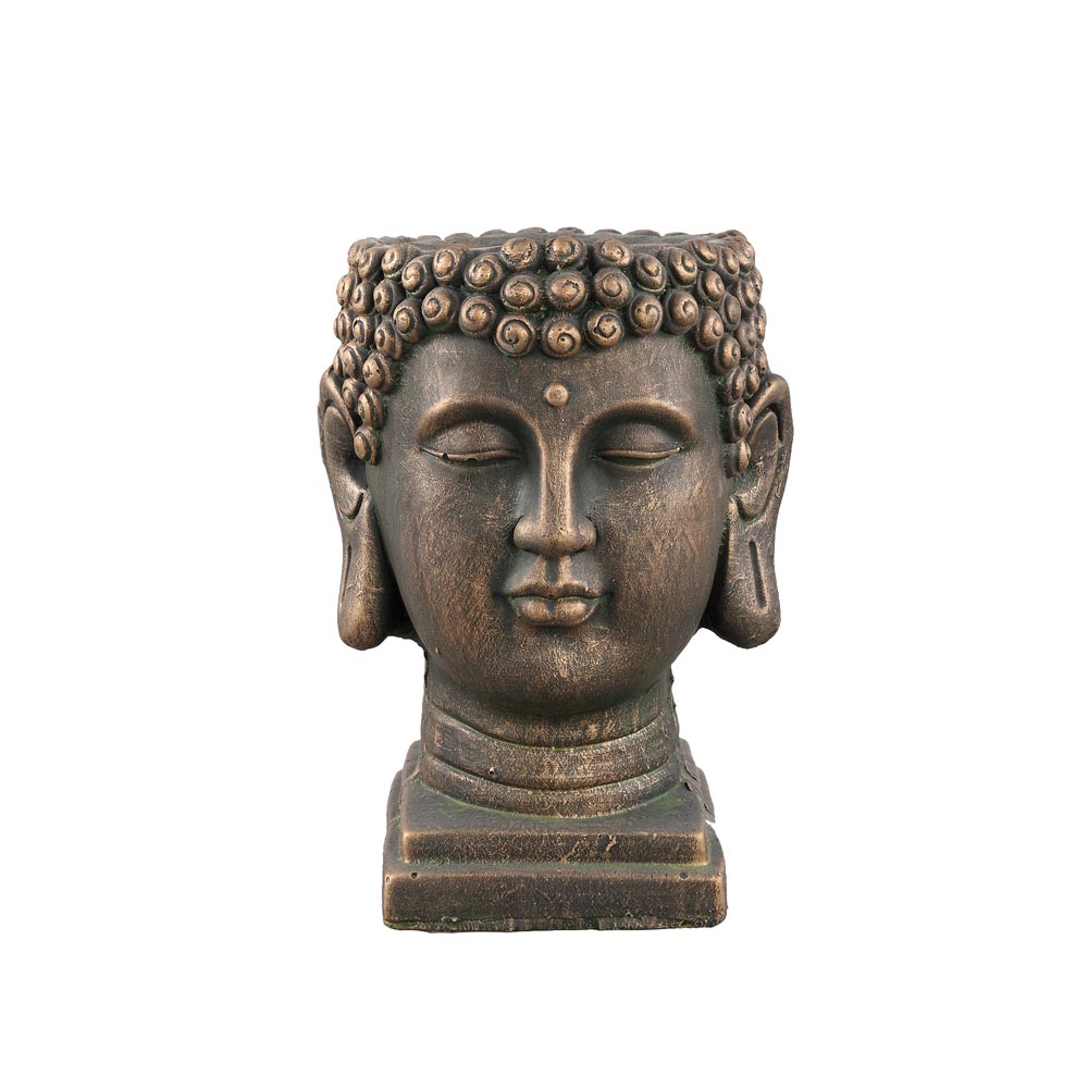 Devy Brown cement pot buddha head round image