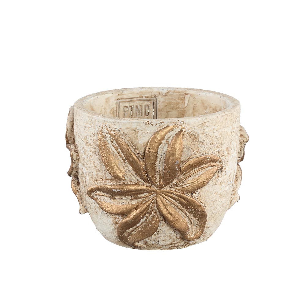 Nixxo Gold cement pot with flower round M