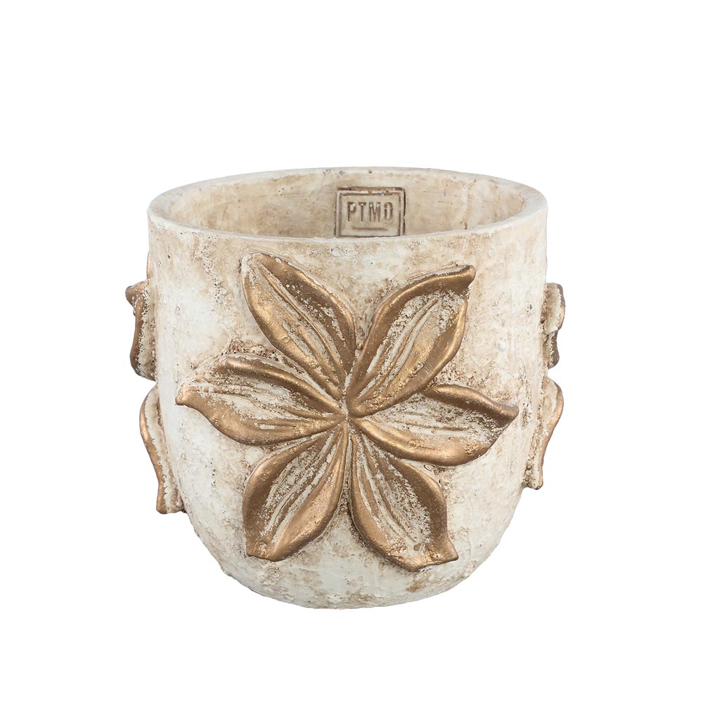 Nixxo Gold cement pot with flower round L