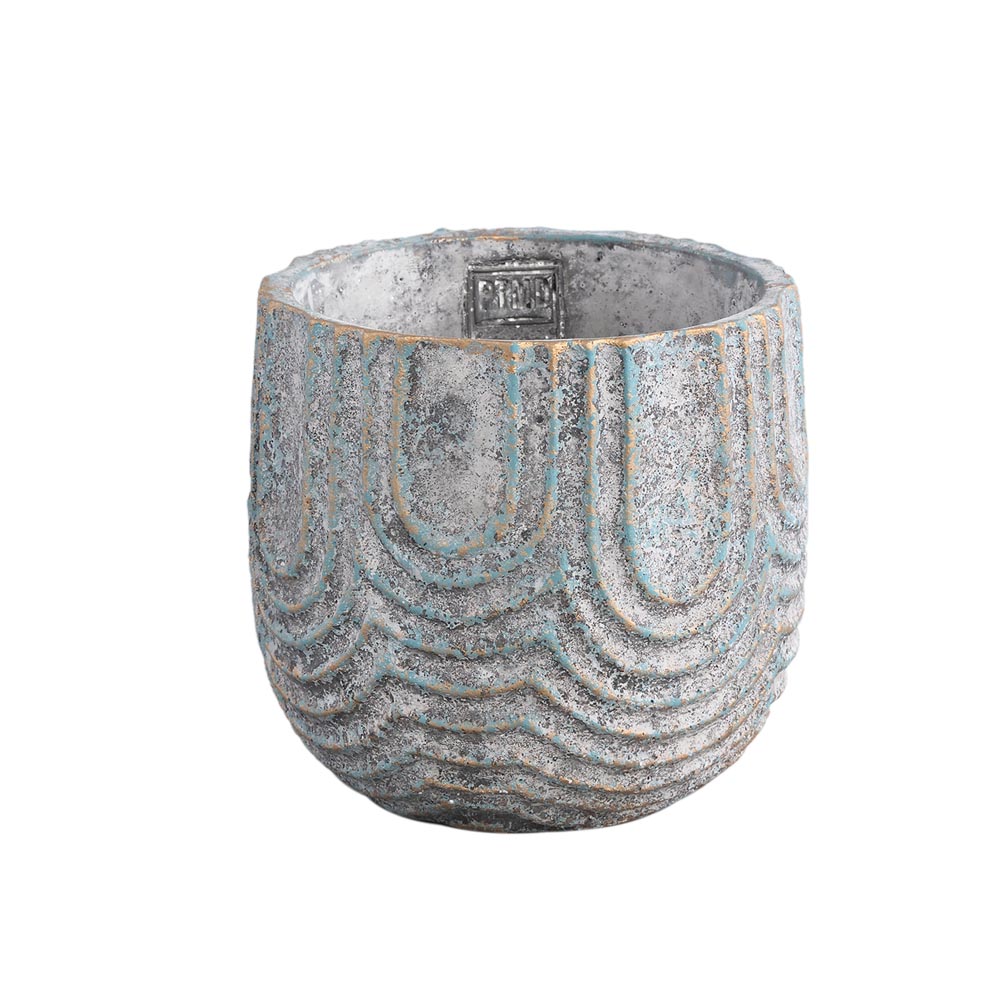 Rexin Grey cement pot with pattern round L